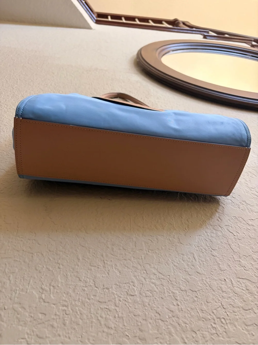 🦋Tory Burch Light Blue Nylon Tote w/ Tan Leather Trim